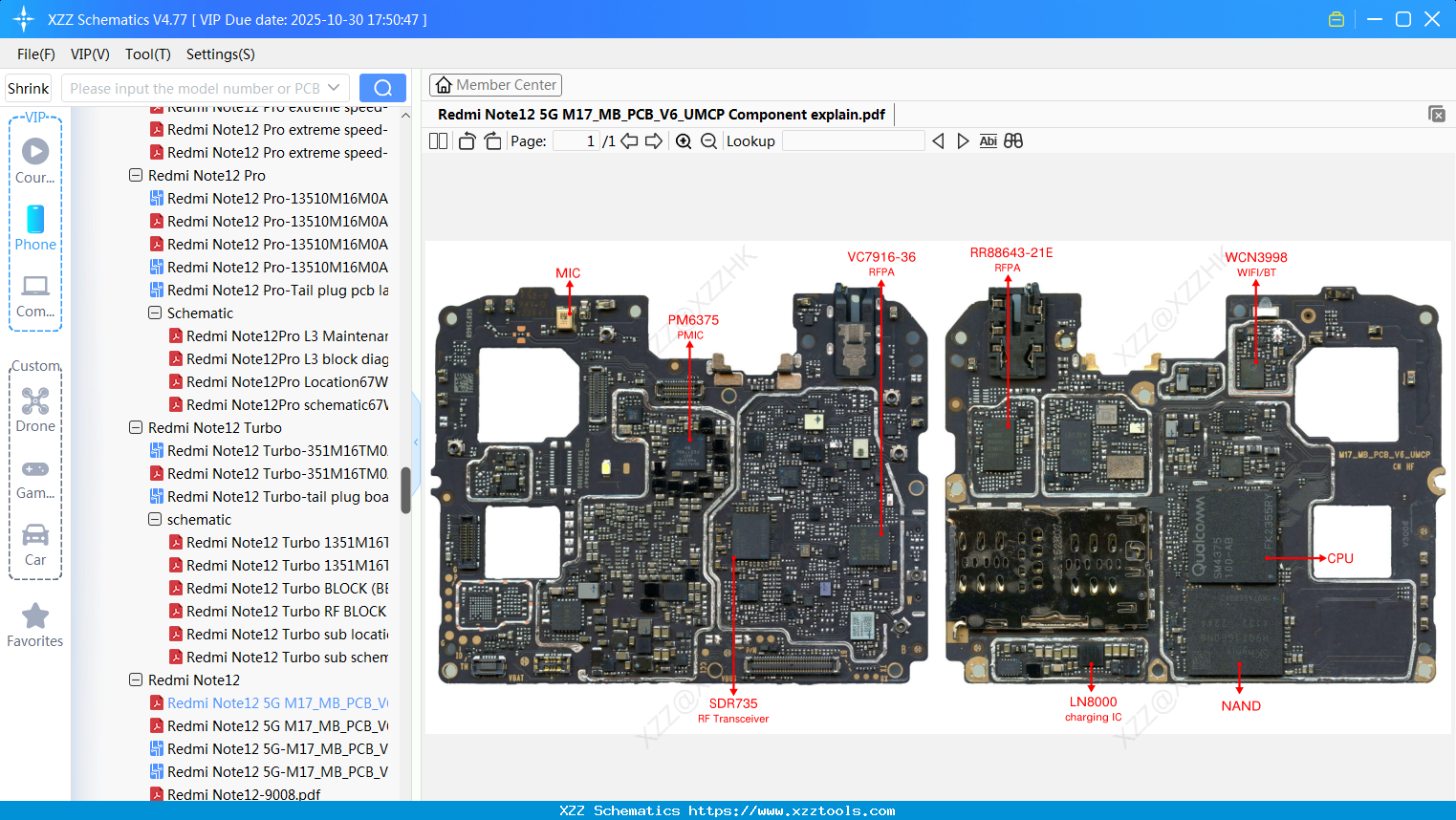 Xiaomi Redmi Note12 5G M17_MB_PCB_V6_UMCP Component Explain